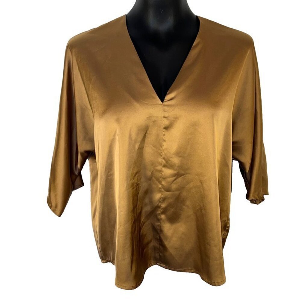 Banana Republic - Women's S Blouse Gold V Neck Boxy 3/4 Sleeve Oversized